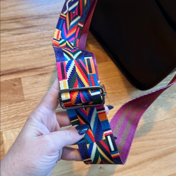 Black Leather Bag with  Colorful Strap adjustable strap - Picture 5 of 9